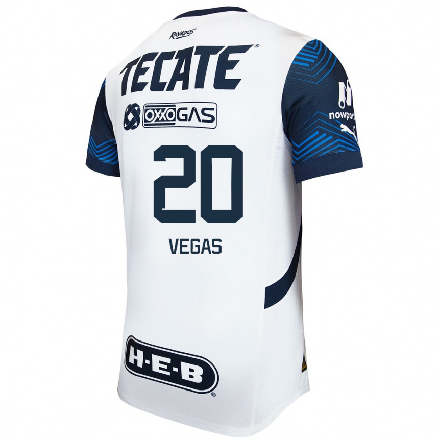 Niño Fútbol Camiseta Sebastián Vegas #20 Blanco Azul 2ª Equipación 2024/25 Perú