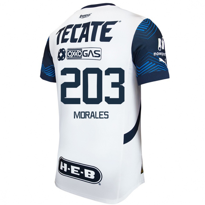 Niño Fútbol Camiseta Alejandro Morales #203 Blanco Azul 2ª Equipación 2024/25 Perú