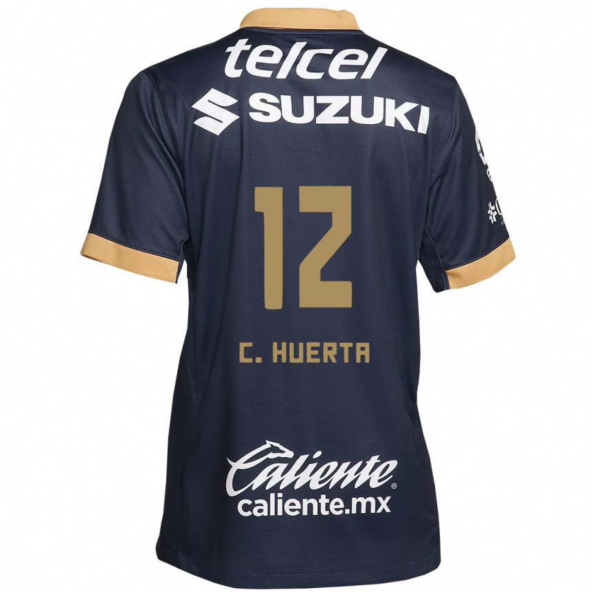 Niño Fútbol Camiseta César Huerta #12 Obsidiana Dorada Blanca 2ª Equipación 2024/25 Perú