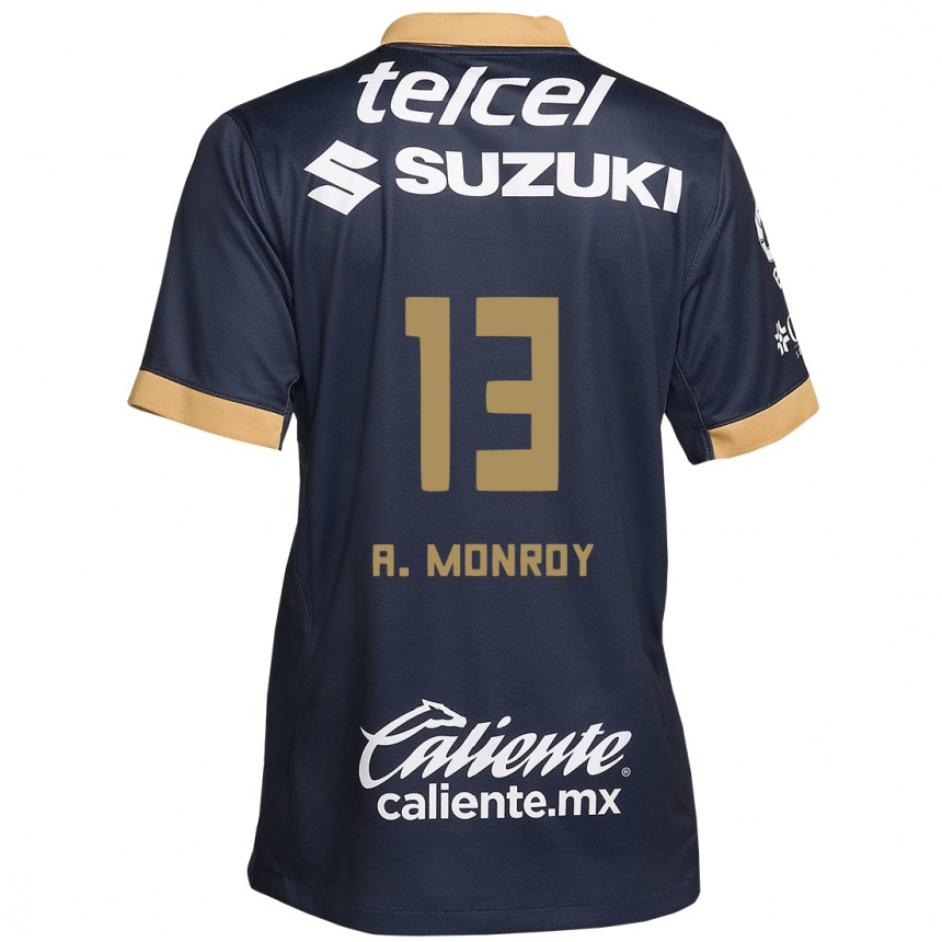 Niño Fútbol Camiseta Pablo Monroy #13 Obsidiana Dorada Blanca 2ª Equipación 2024/25 Perú