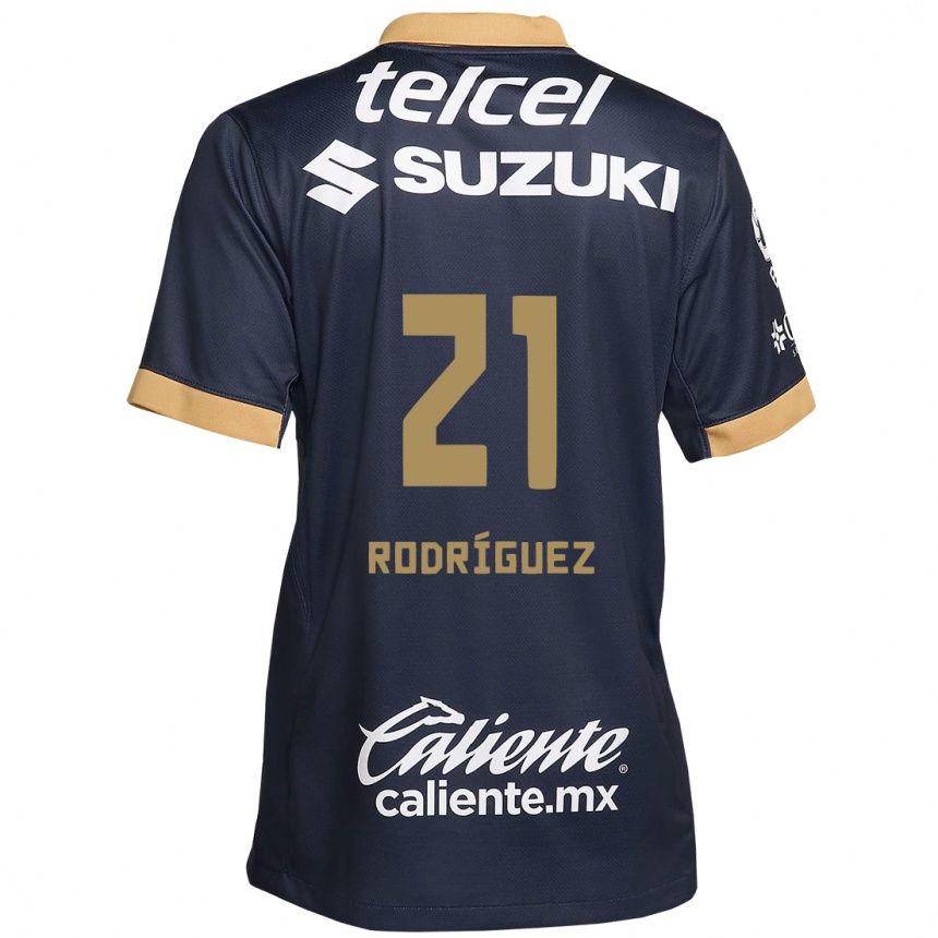 Niño Fútbol Camiseta Michell Rodríguez #21 Obsidiana Dorada Blanca 2ª Equipación 2024/25 Perú