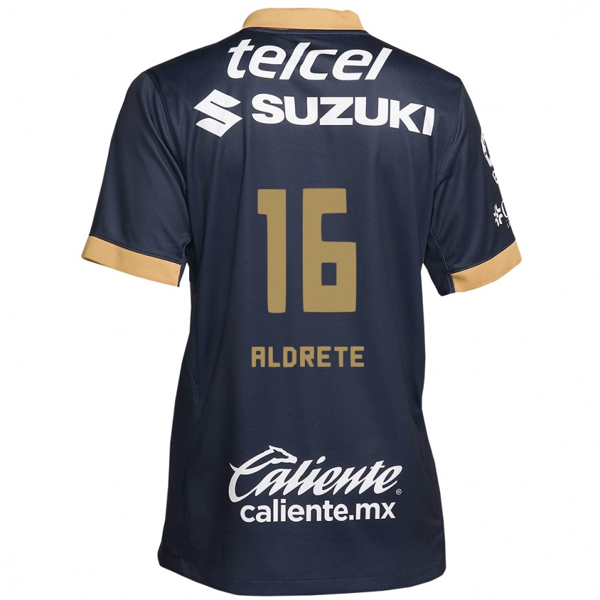 Niño Fútbol Camiseta Adrián Aldrete #16 Obsidiana Dorada Blanca 2ª Equipación 2024/25 Perú