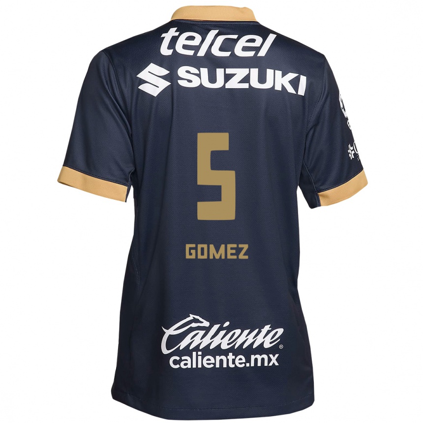 Niño Fútbol Camiseta Kimberli Gomez #5 Obsidiana Dorada Blanca 2ª Equipación 2024/25 Perú