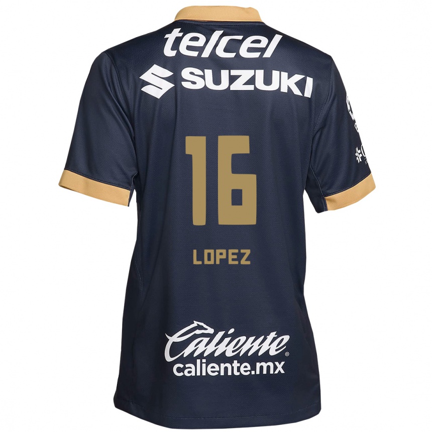 Niño Fútbol Camiseta Samantha Lopez #16 Obsidiana Dorada Blanca 2ª Equipación 2024/25 Perú