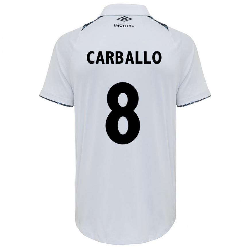 Niño Fútbol Camiseta Felipe Carballo #8 Blanco Azul 2ª Equipación 2024/25 Perú