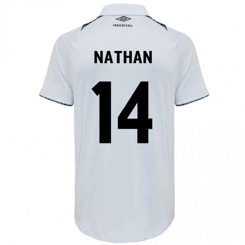 Niño Fútbol Camiseta Nathan #14 Blanco Azul 2ª Equipación 2024/25 Perú