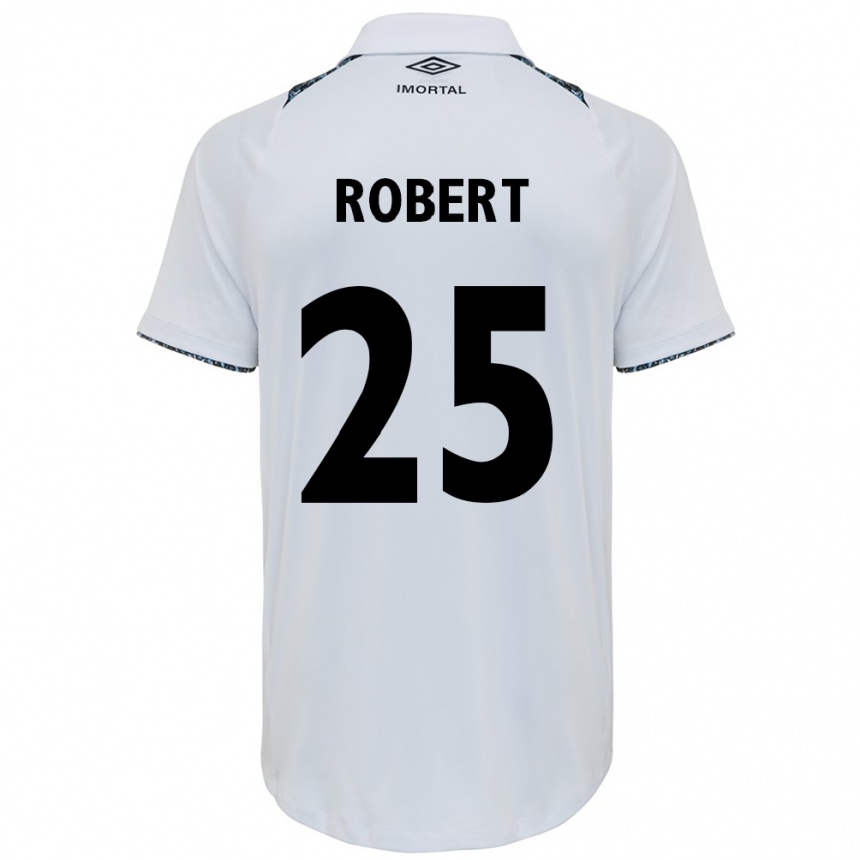 Niño Fútbol Camiseta Jhonata Robert #25 Blanco Azul 2ª Equipación 2024/25 Perú