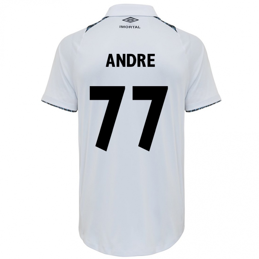 Niño Fútbol Camiseta André #77 Blanco Azul 2ª Equipación 2024/25 Perú