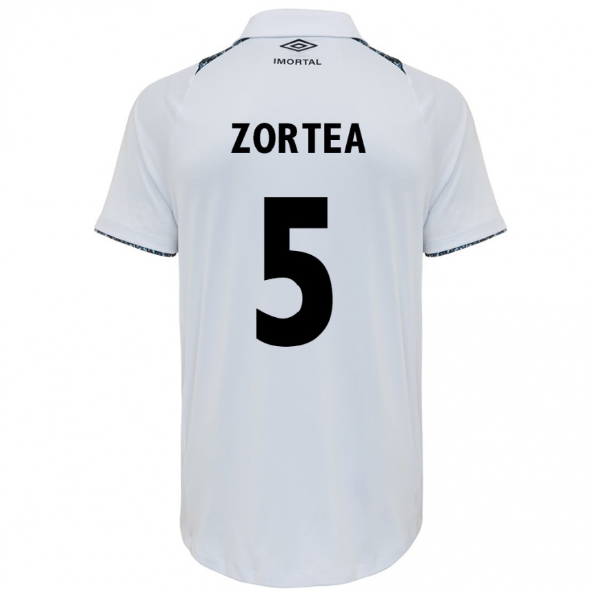 Niño Fútbol Camiseta Bernardo Zortea #5 Blanco Azul 2ª Equipación 2024/25 Perú