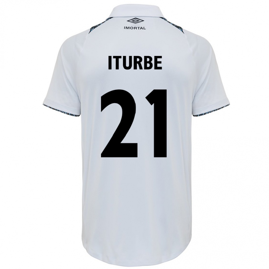 Niño Fútbol Camiseta Juan Iturbe #21 Blanco Azul 2ª Equipación 2024/25 Perú