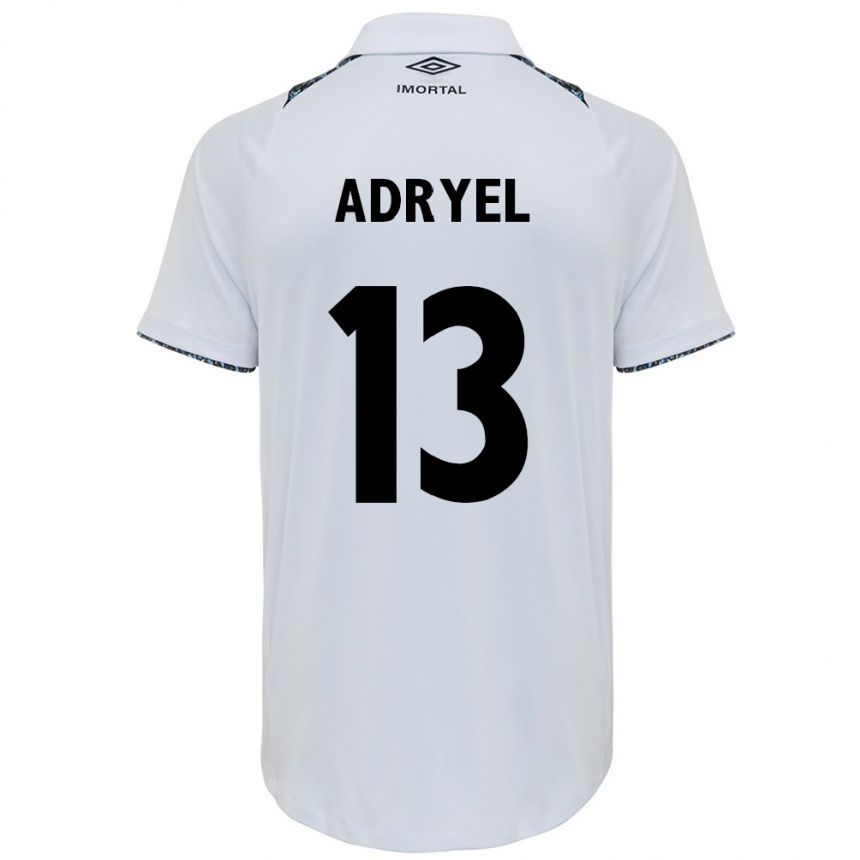 Niño Fútbol Camiseta Adryel #13 Blanco Azul 2ª Equipación 2024/25 Perú