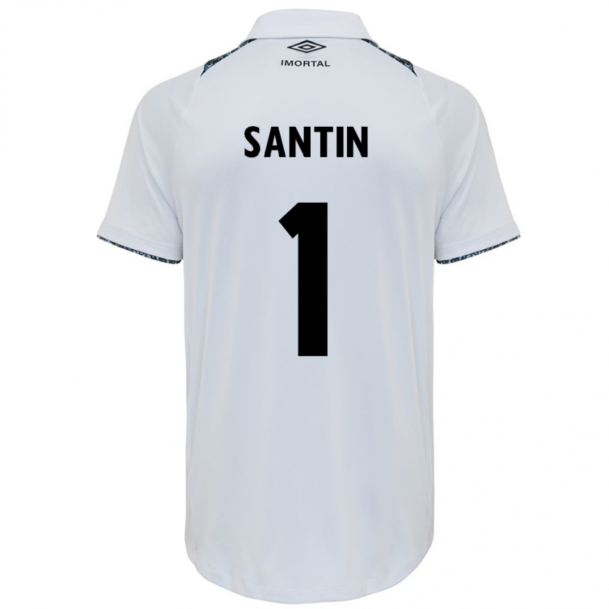 Niño Fútbol Camiseta Duda Santin #1 Blanco Azul 2ª Equipación 2024/25 Perú