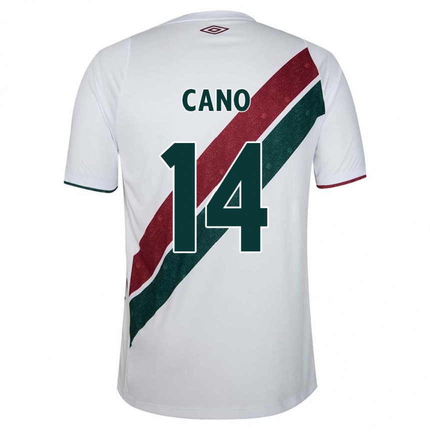 Niño Fútbol Camiseta Germán Cano #14 Blanco Verde Granate 2ª Equipación 2024/25 Perú