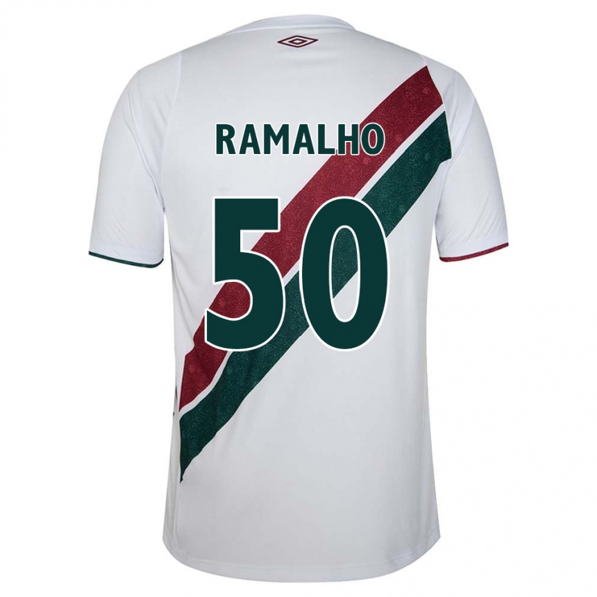 Niño Fútbol Camiseta Gustavo Ramalho #50 Blanco Verde Granate 2ª Equipación 2024/25 Perú