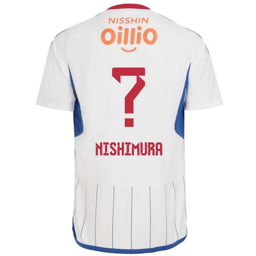 Niño Fútbol Camiseta Takuma Nishimura #0 Blanco Azul Rojo 2ª Equipación 2024/25 Perú