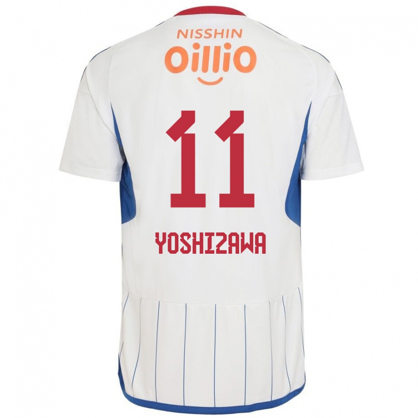 Niño Fútbol Camiseta Mirai Yoshizawa #11 Blanco Azul Rojo 2ª Equipación 2024/25 Perú