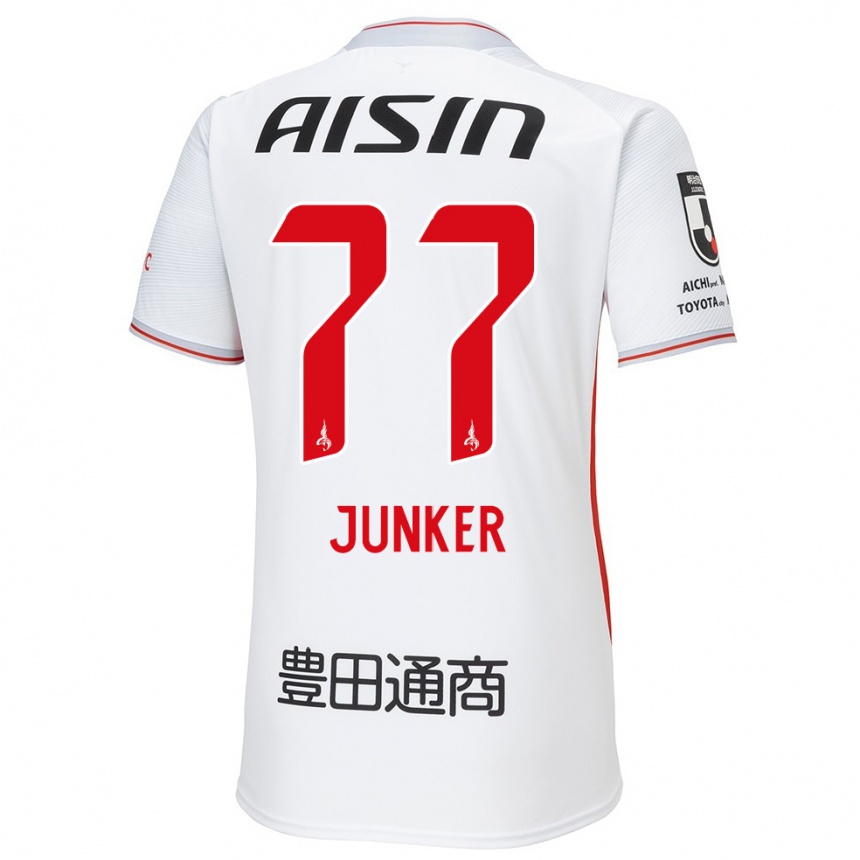 Niño Fútbol Camiseta Kasper Junker #77 Blanco Amarillo Rojo 2ª Equipación 2024/25 Perú