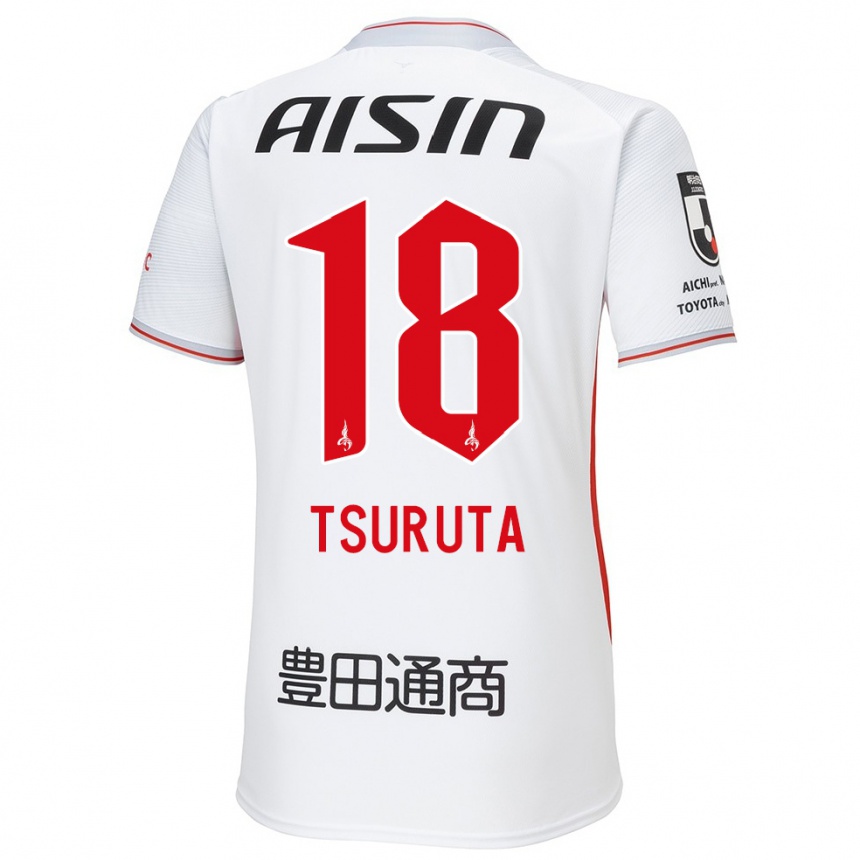 Niño Fútbol Camiseta Shu Tsuruta #18 Blanco Amarillo Rojo 2ª Equipación 2024/25 Perú