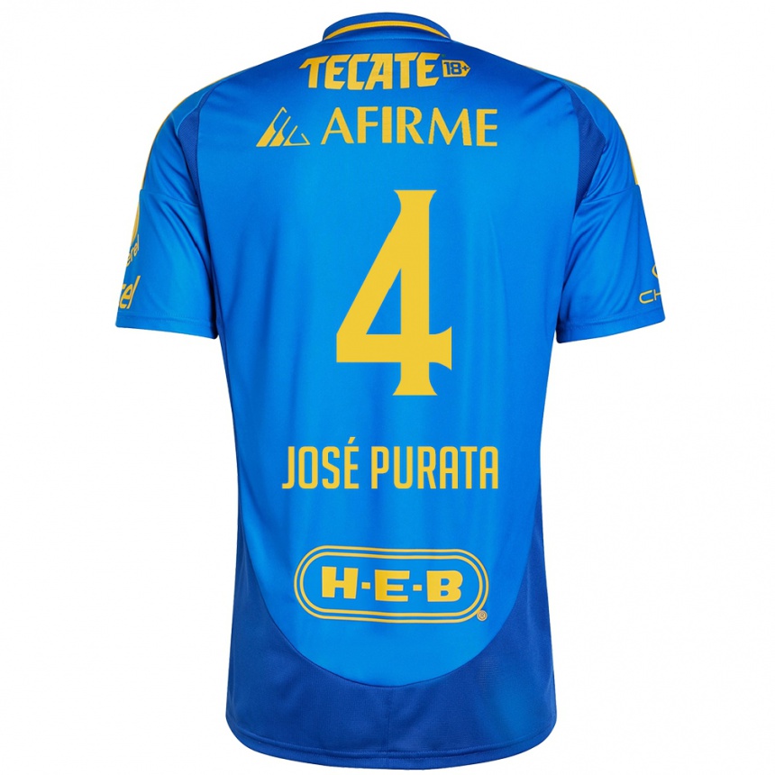 Niño Fútbol Camiseta Juan José Purata #4 Azul Amarillo 2ª Equipación 2024/25 Perú