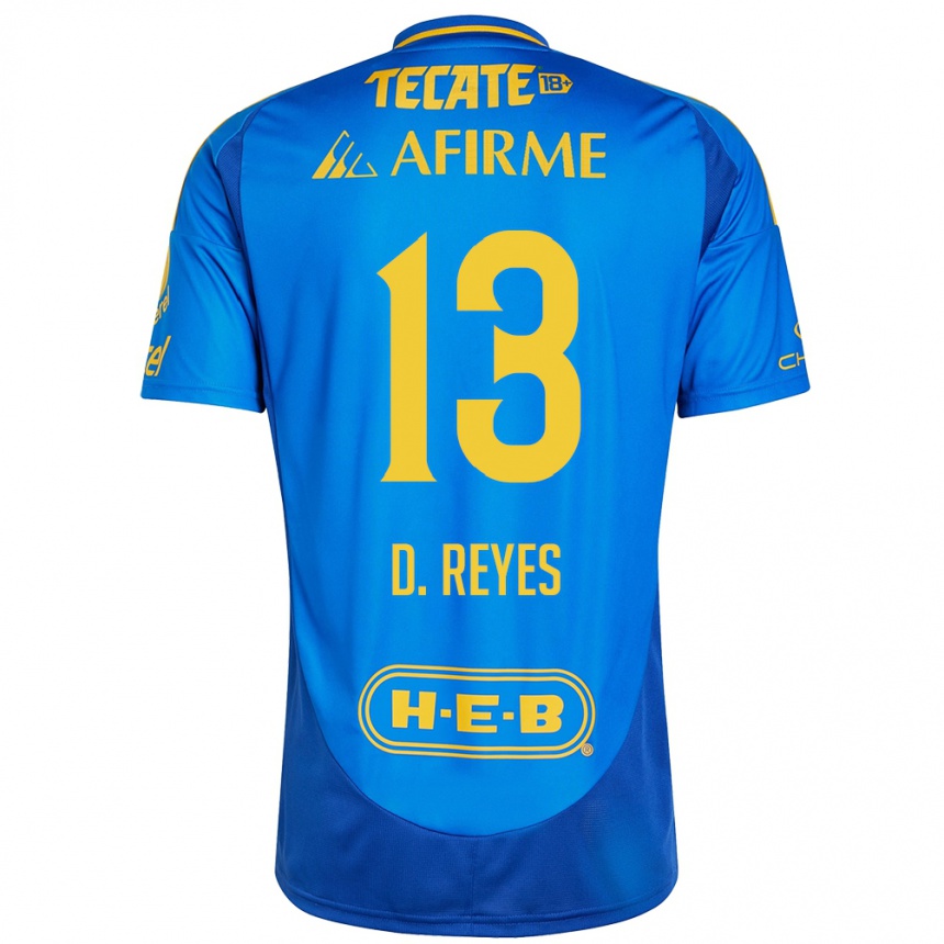 Niño Fútbol Camiseta Diego Reyes #13 Azul Amarillo 2ª Equipación 2024/25 Perú