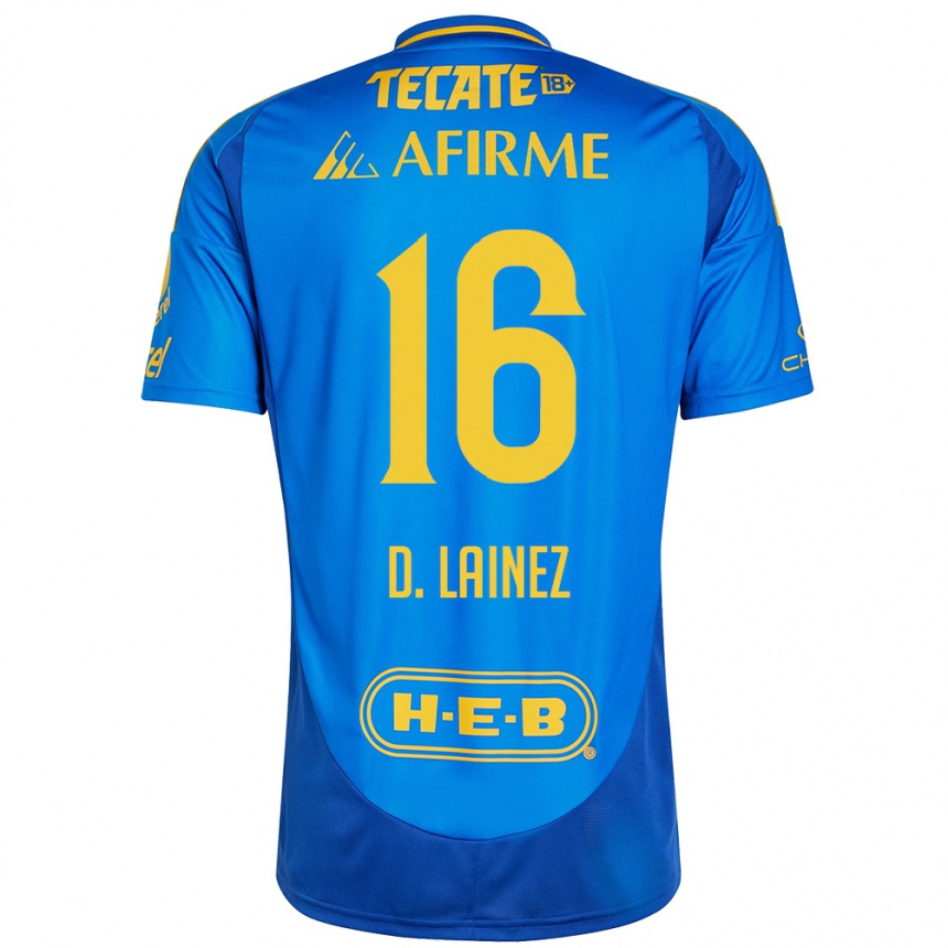 Niño Fútbol Camiseta Diego Lainez #16 Azul Amarillo 2ª Equipación 2024/25 Perú