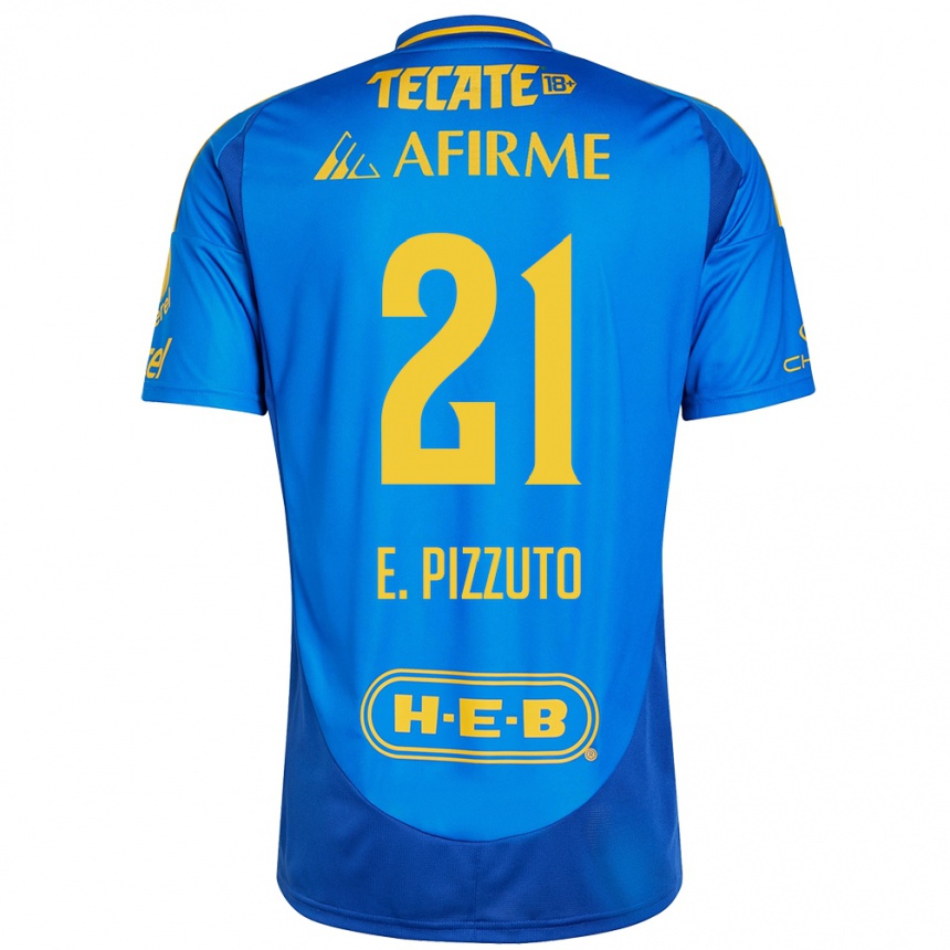 Niño Fútbol Camiseta Eugenio Pizzuto #21 Azul Amarillo 2ª Equipación 2024/25 Perú