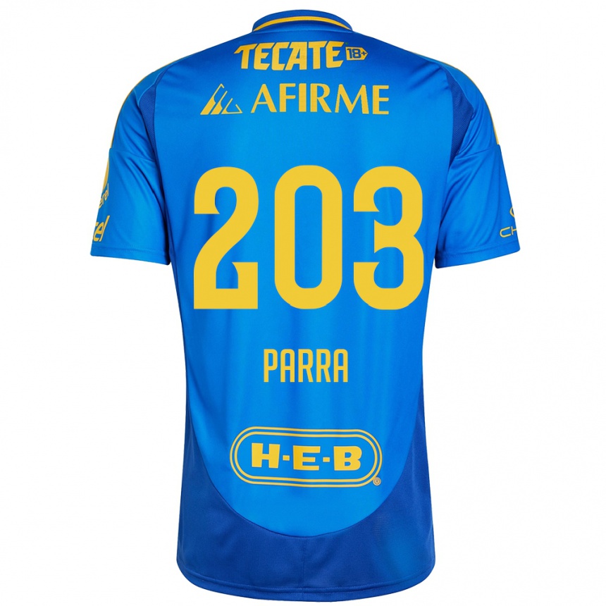 Niño Fútbol Camiseta Bernardo Parra #203 Azul Amarillo 2ª Equipación 2024/25 Perú