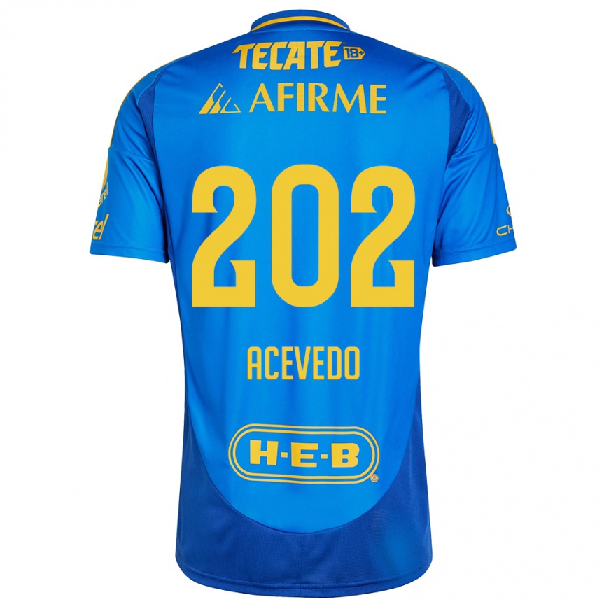 Niño Fútbol Camiseta José Acevedo #202 Azul Amarillo 2ª Equipación 2024/25 Perú