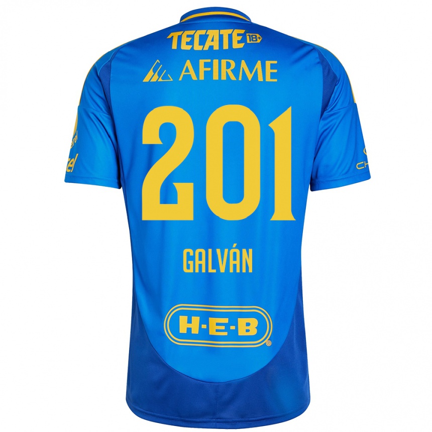 Niño Fútbol Camiseta Isac Galván #201 Azul Amarillo 2ª Equipación 2024/25 Perú