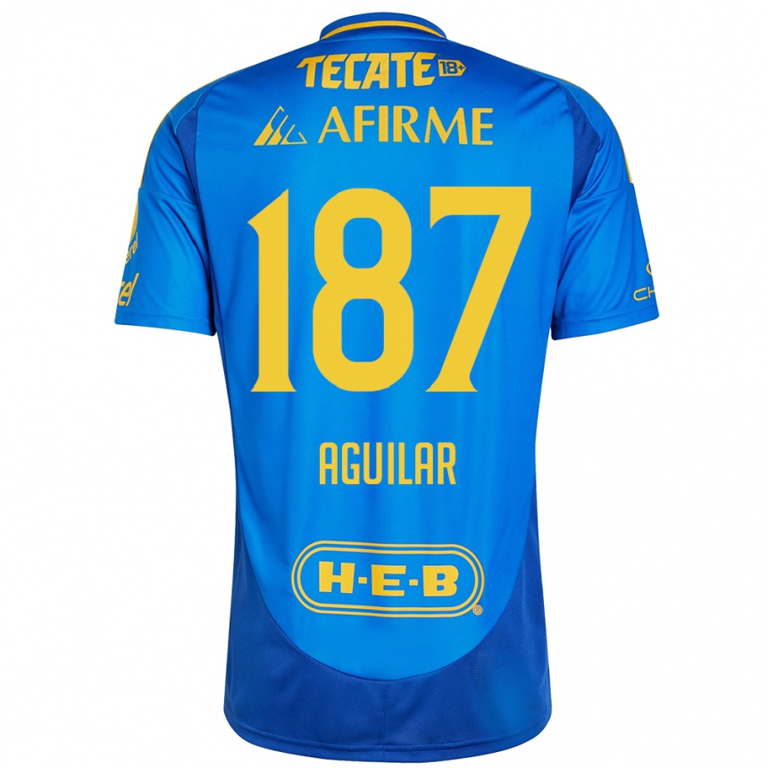 Niño Fútbol Camiseta Manuel Aguilar #187 Azul Amarillo 2ª Equipación 2024/25 Perú