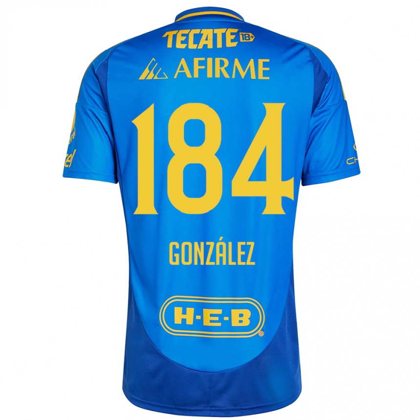 Niño Fútbol Camiseta Erick González #184 Azul Amarillo 2ª Equipación 2024/25 Perú