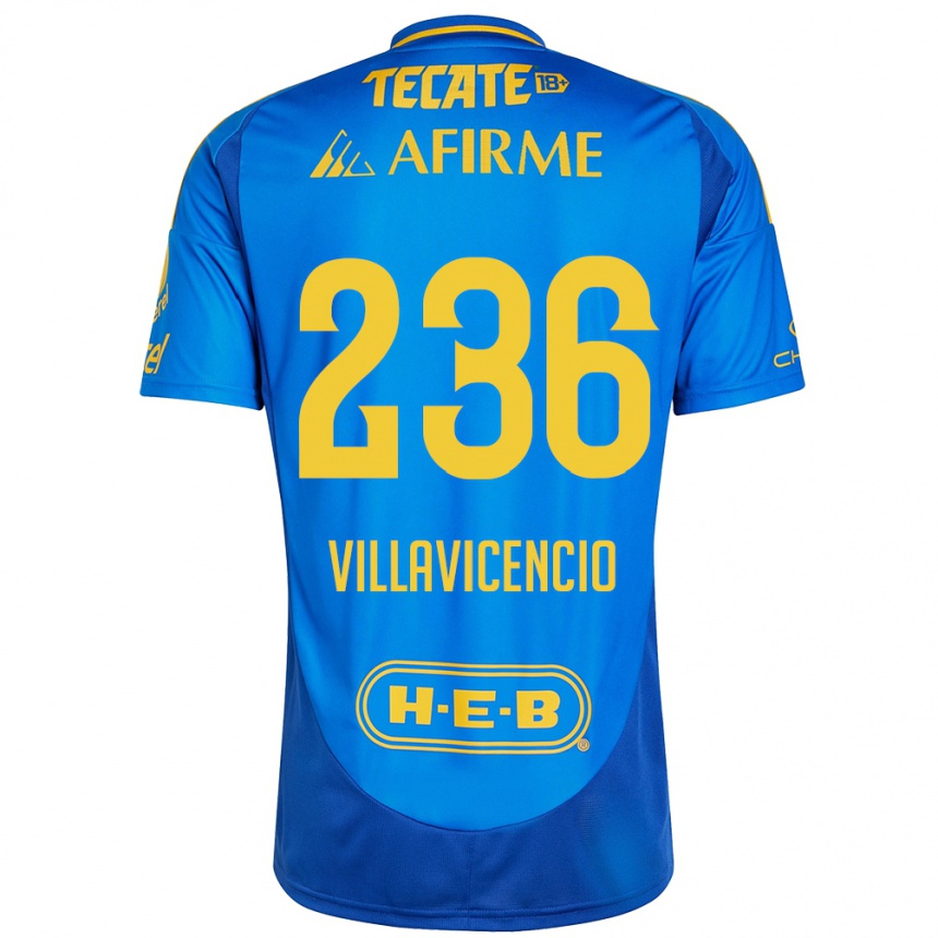 Niño Fútbol Camiseta Edgar Villavicencio #236 Azul Amarillo 2ª Equipación 2024/25 Perú