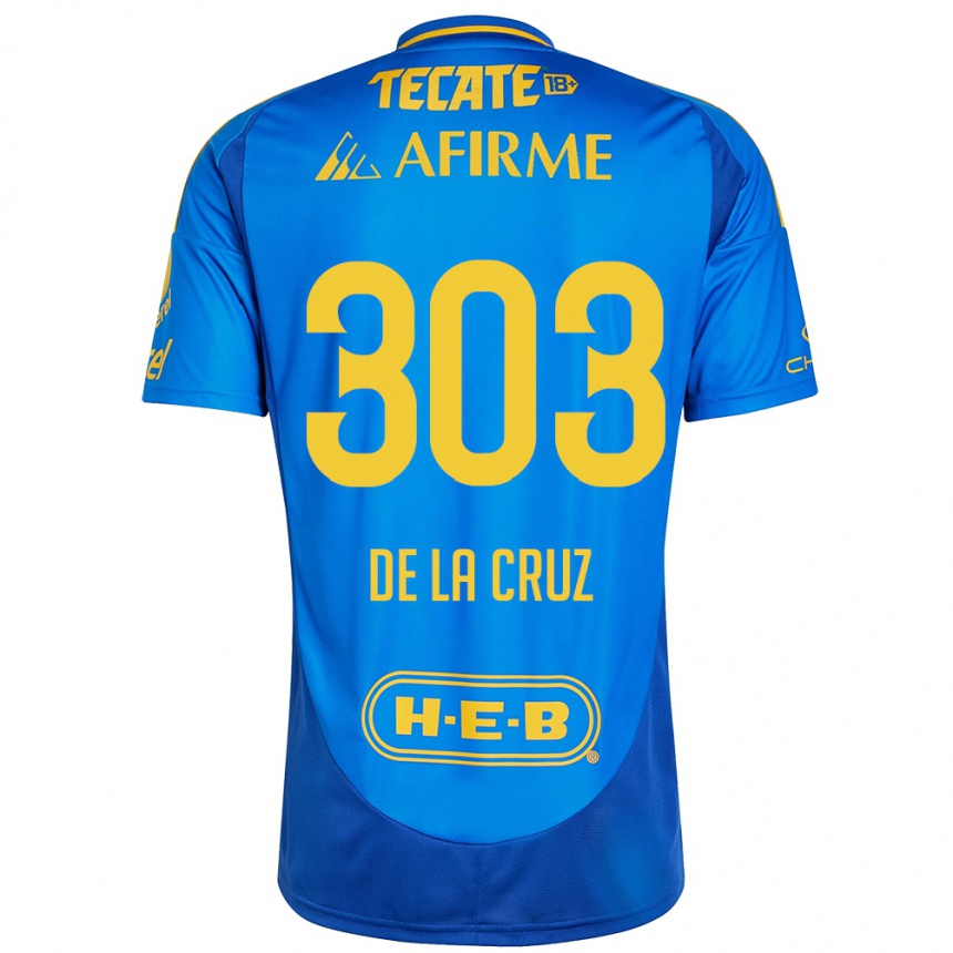 Niño Fútbol Camiseta Erick De La Cruz #303 Azul Amarillo 2ª Equipación 2024/25 Perú