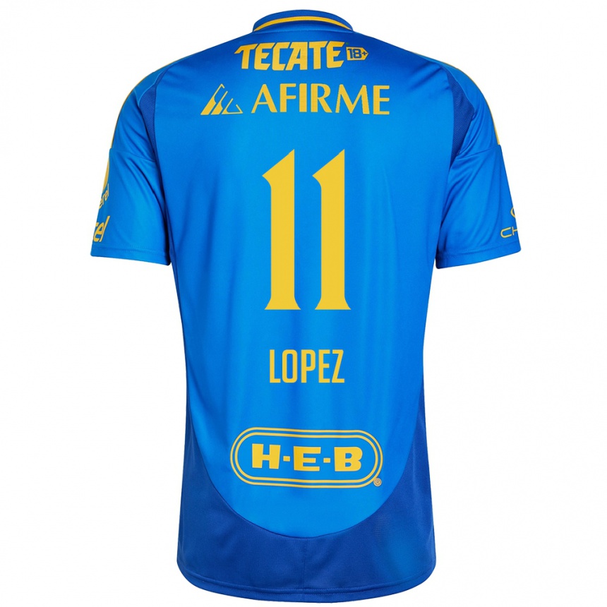 Niño Fútbol Camiseta Nicolas Lopez #11 Azul Amarillo 2ª Equipación 2024/25 Perú