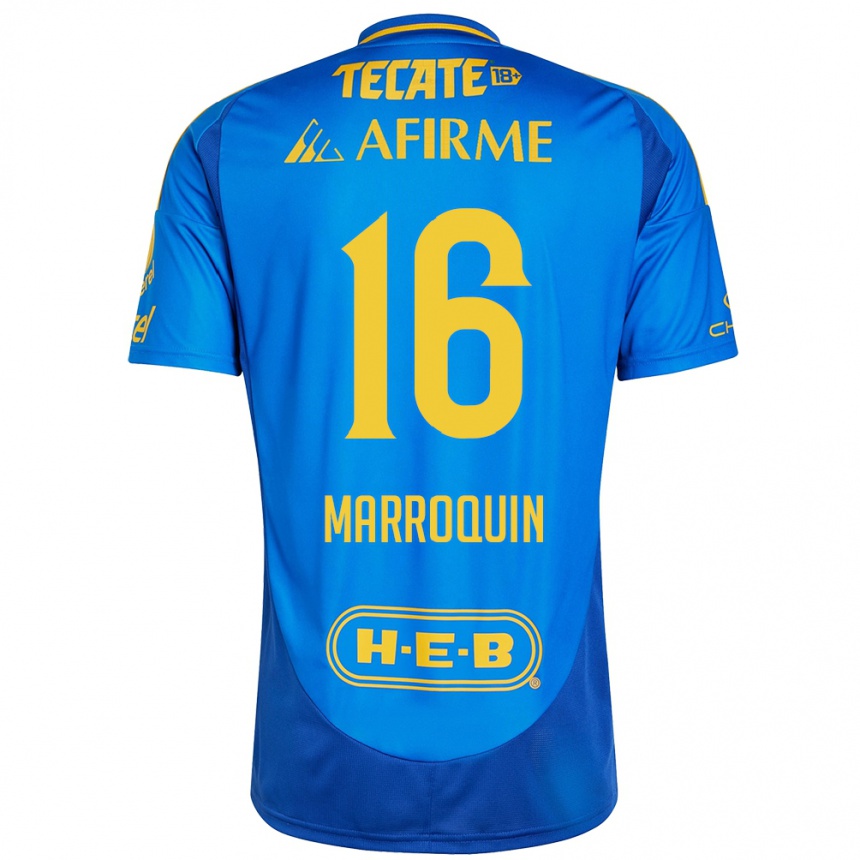 Niño Fútbol Camiseta Ammanda Marroquin #16 Azul Amarillo 2ª Equipación 2024/25 Perú