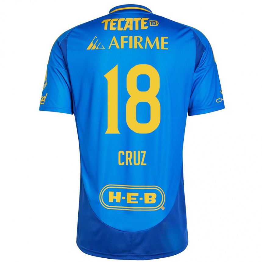 Niño Fútbol Camiseta Belen Cruz #18 Azul Amarillo 2ª Equipación 2024/25 Perú