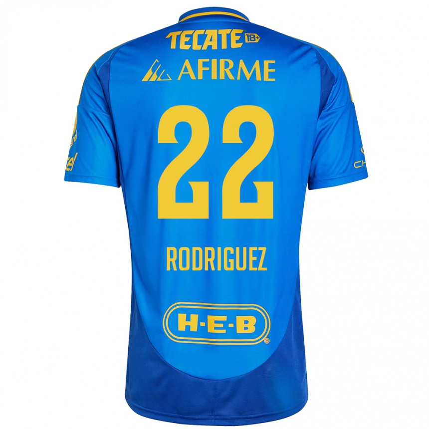 Niño Fútbol Camiseta Anika Rodriguez #22 Azul Amarillo 2ª Equipación 2024/25 Perú