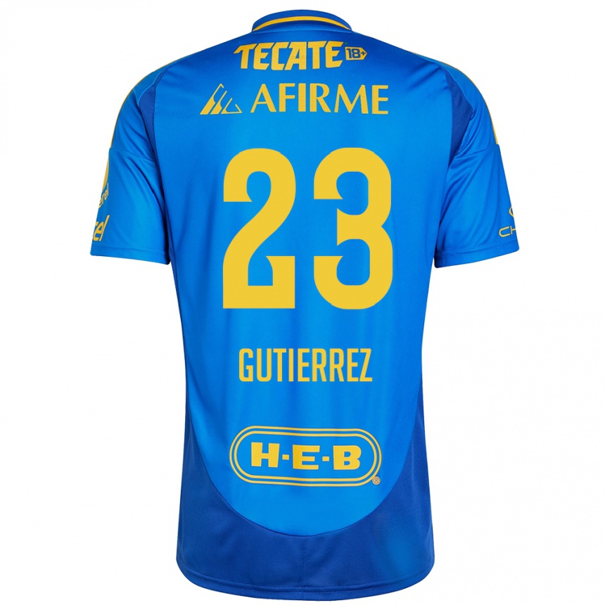 Niño Fútbol Camiseta Jana Gutierrez #23 Azul Amarillo 2ª Equipación 2024/25 Perú