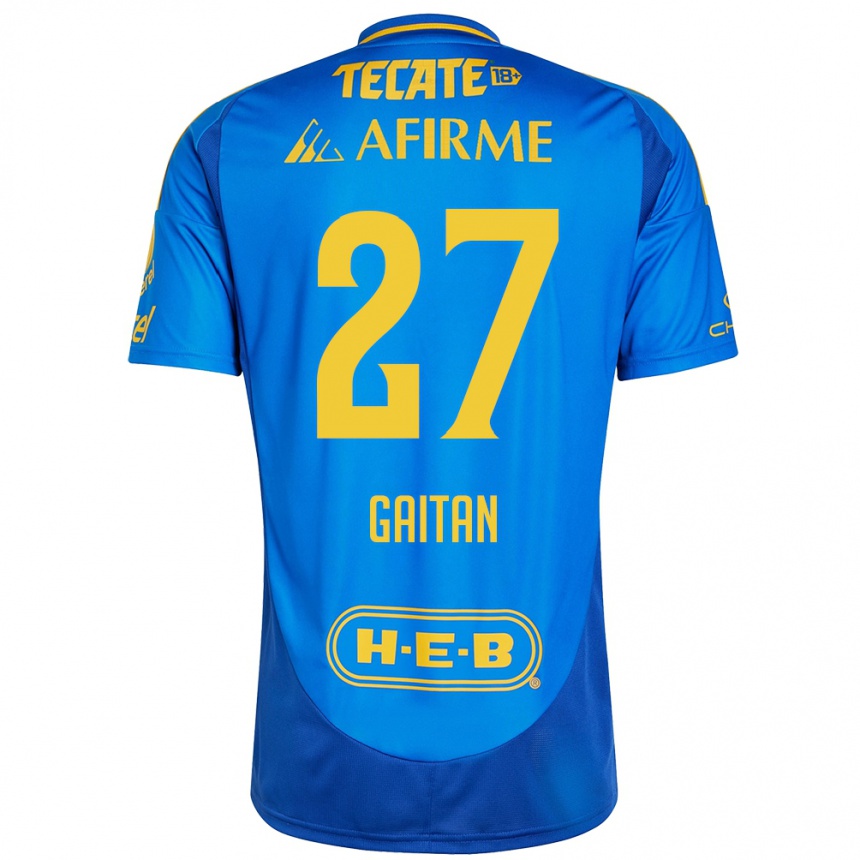 Niño Fútbol Camiseta Natalia Gaitan #27 Azul Amarillo 2ª Equipación 2024/25 Perú