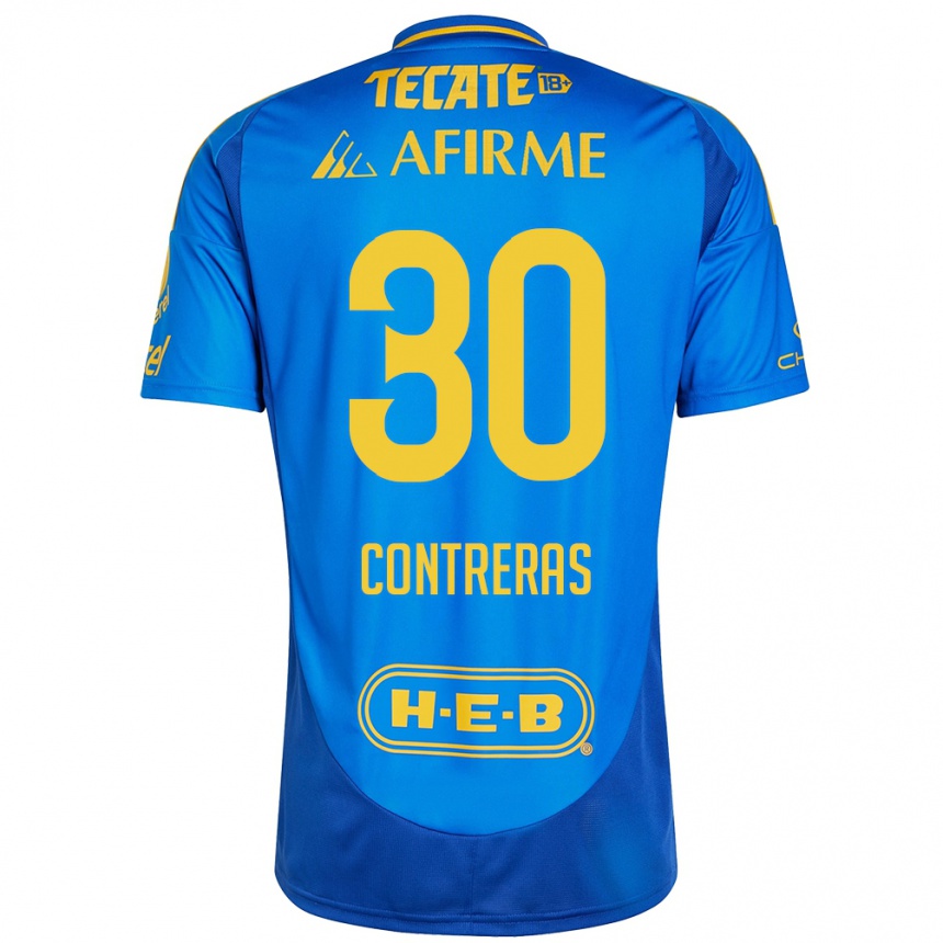 Niño Fútbol Camiseta Lizeth Contreras #30 Azul Amarillo 2ª Equipación 2024/25 Perú