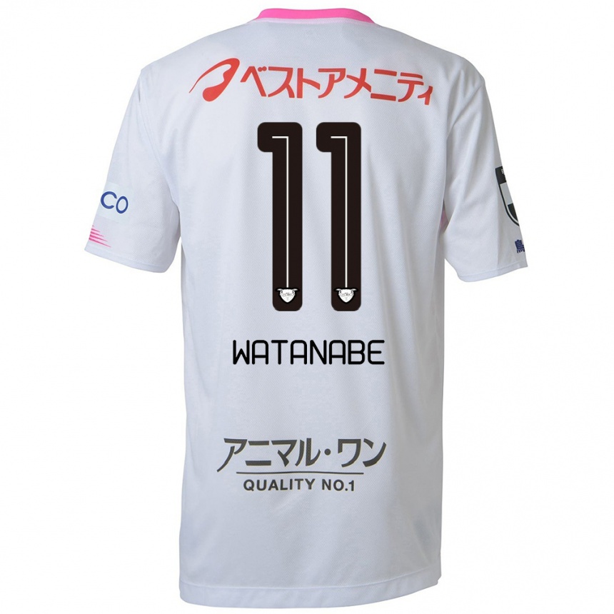 Niño Fútbol Camiseta Shion Watanabe #11 Blanco Azul Rosa 2ª Equipación 2024/25 Perú