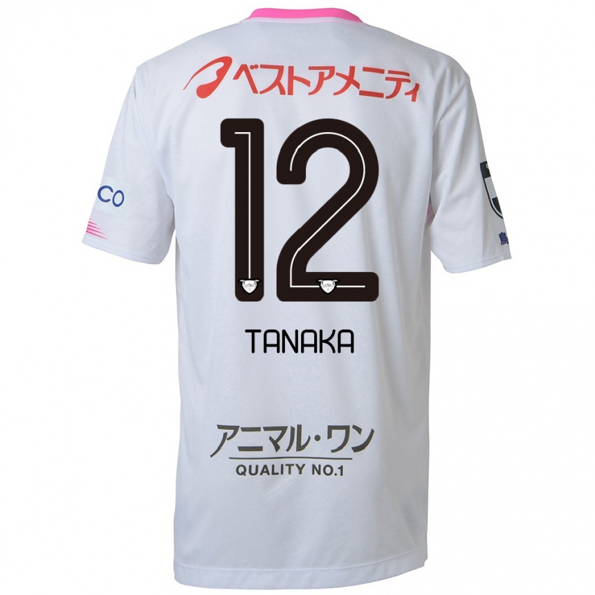 Niño Fútbol Camiseta Kosei Tanaka #12 Blanco Azul Rosa 2ª Equipación 2024/25 Perú