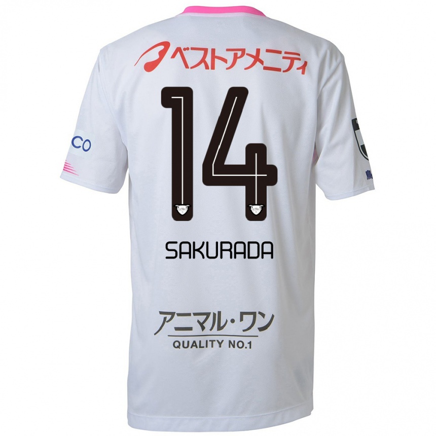 Niño Fútbol Camiseta Ryu Sakurada #14 Blanco Azul Rosa 2ª Equipación 2024/25 Perú