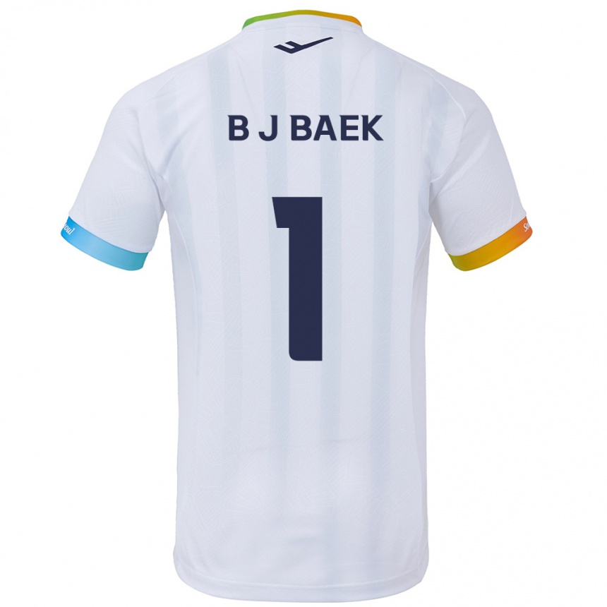 Niño Fútbol Camiseta Jong-Beom Baek #1 Blanco Azul 2ª Equipación 2024/25 Perú