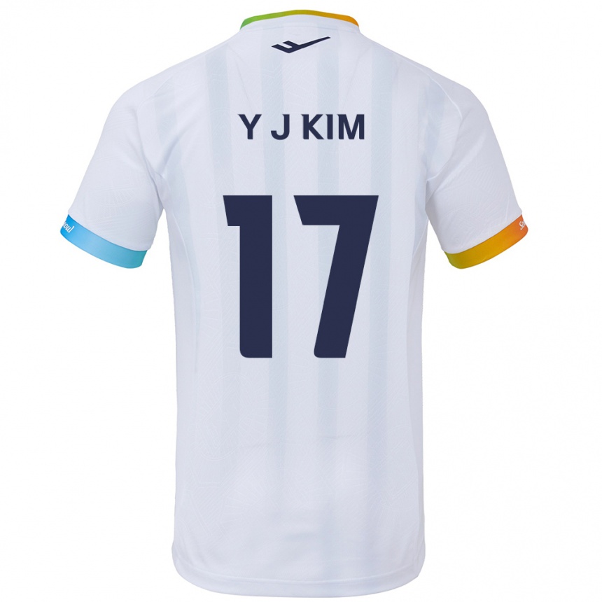 Niño Fútbol Camiseta Jin-Ya Kim #17 Blanco Azul 2ª Equipación 2024/25 Perú