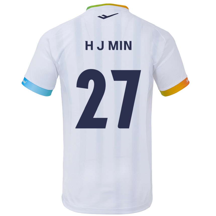 Niño Fútbol Camiseta Ji-Hoon Min #27 Blanco Azul 2ª Equipación 2024/25 Perú