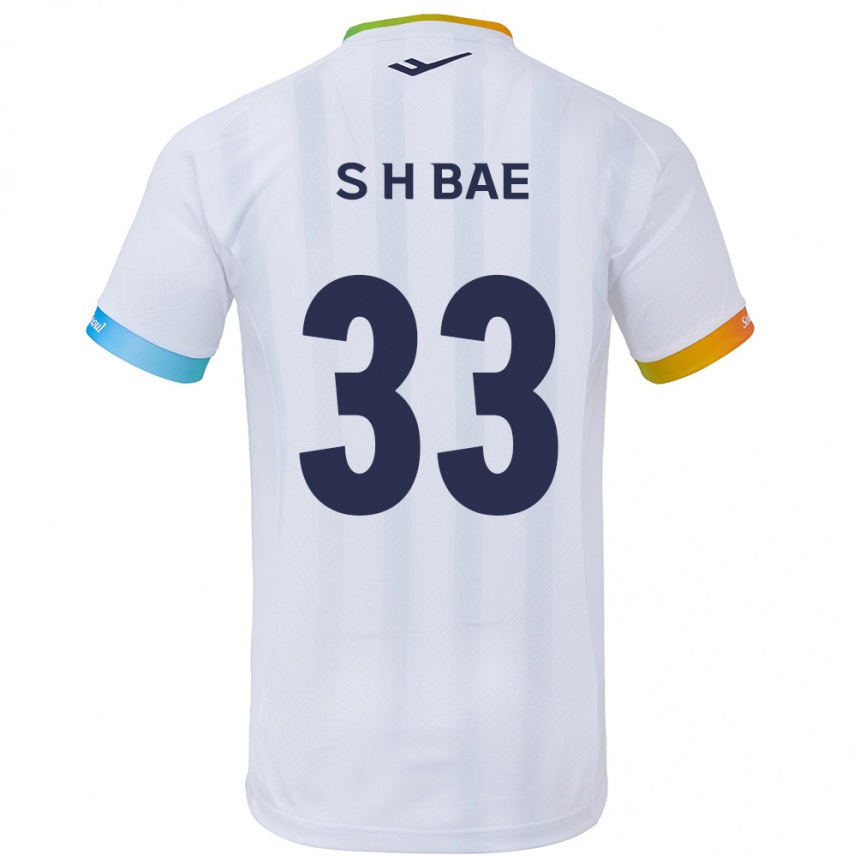 Niño Fútbol Camiseta Hyun-Seo Bae #33 Blanco Azul 2ª Equipación 2024/25 Perú