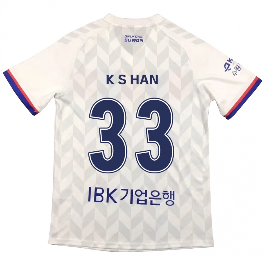 Niño Fútbol Camiseta Sang-Kyu Han #33 Blanco Azul 2ª Equipación 2024/25 Perú