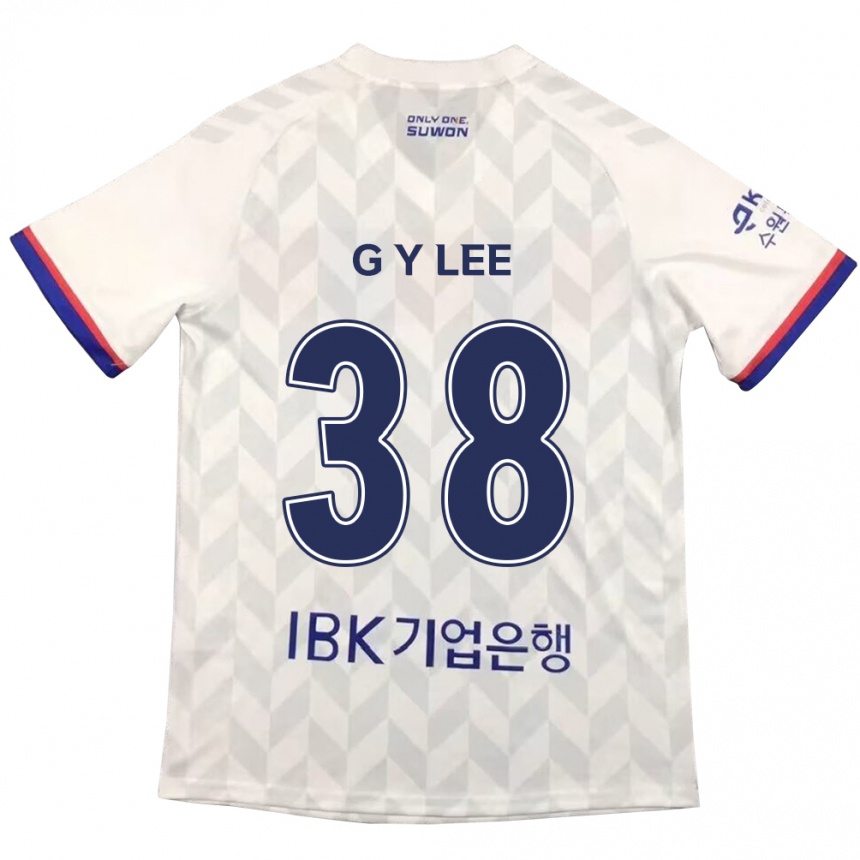 Niño Fútbol Camiseta Yun-Gun Lee #38 Blanco Azul 2ª Equipación 2024/25 Perú