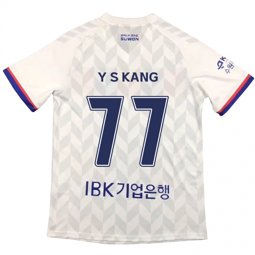 Niño Fútbol Camiseta Sang-Yun Kang #77 Blanco Azul 2ª Equipación 2024/25 Perú